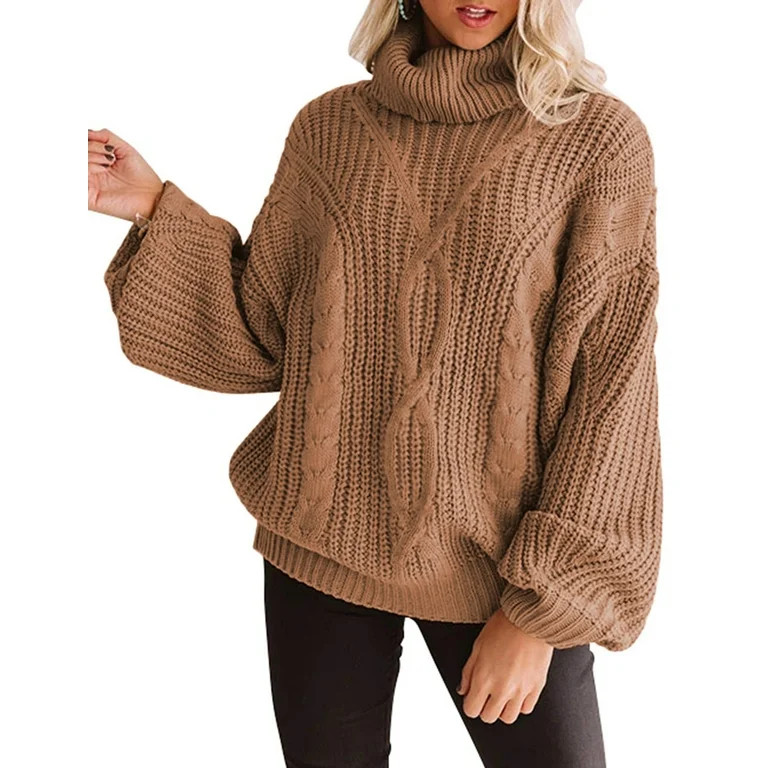 Fantaslook Turtleneck Sweater Women Chunky Cable Knit Oversized Sweaters Batwing Sleeve Pullover ... | Walmart (US)