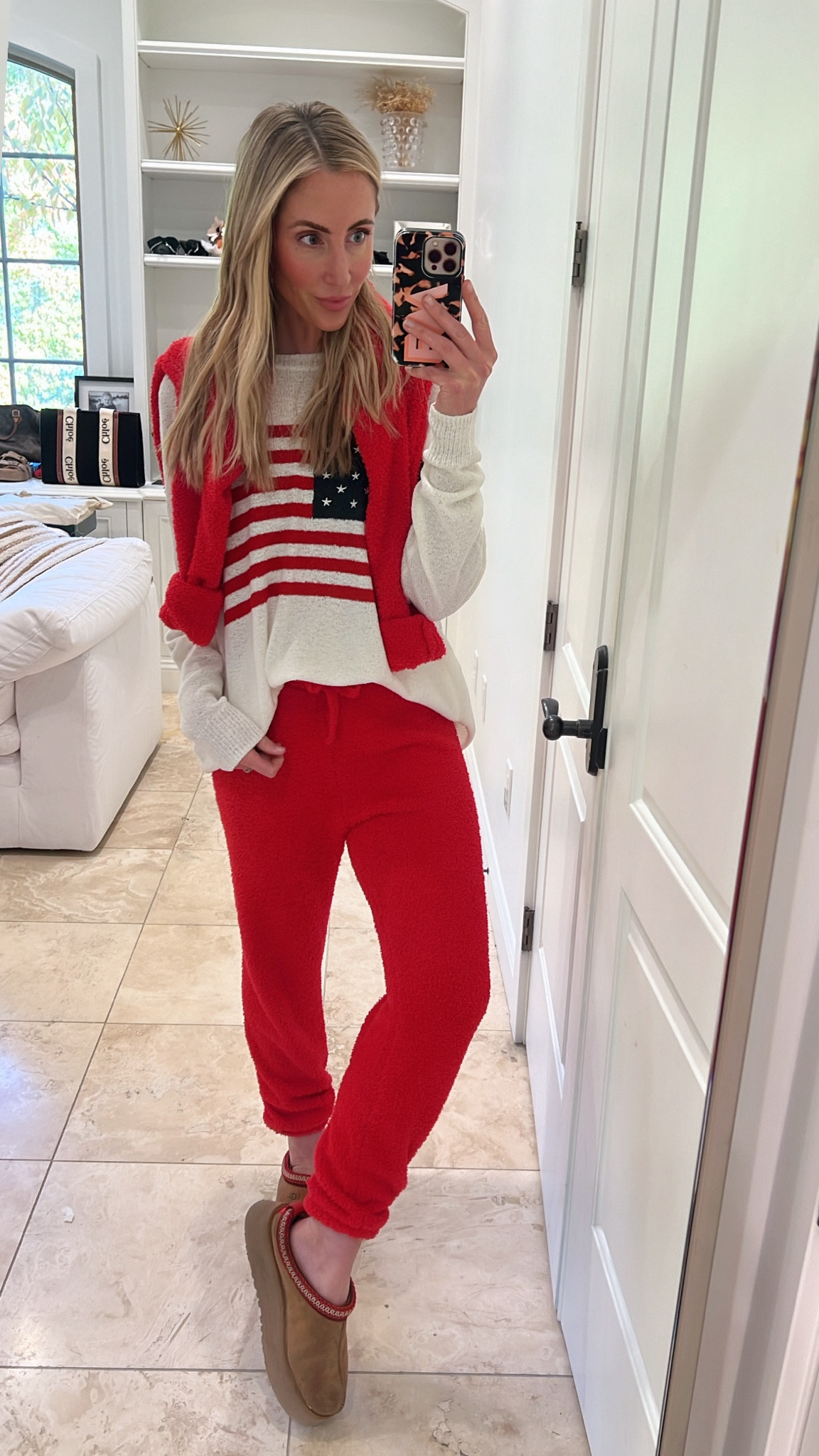 Cozy red sweat set & American flag sweater. 

#LTKStyleTip