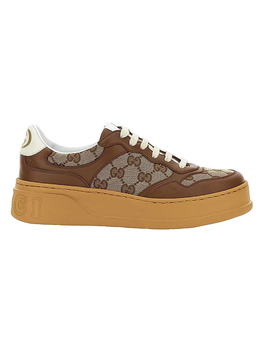 Women's GG Canvas & Leather Low-Top Sneakers - Beige - Size 6.5 | Saks Fifth Avenue