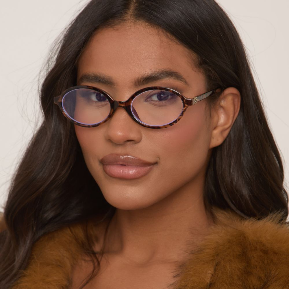 Side Logo Detail Oval Shaped Frame Glasses In Leopard Print | EGO (UK)
