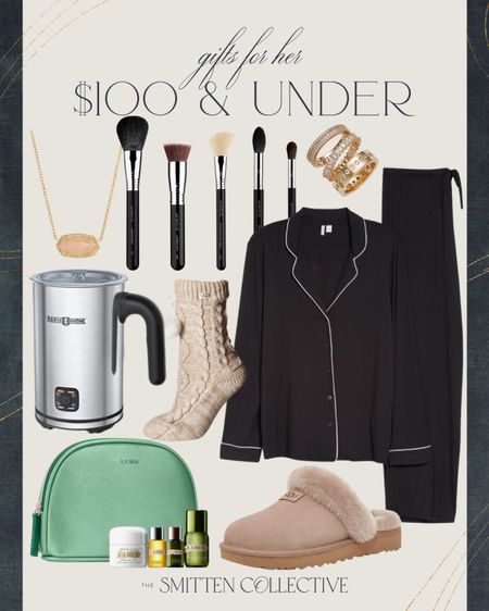 Gifts for $100 or less include pajama set, ring set, makeup brush set, slippers, mini cream collection, fleece lined socks, and milk frother.

Gift guide, gifts under $100, gifts for her, affordable gifts

#LTKGiftGuide #LTKSeasonal #LTKHoliday