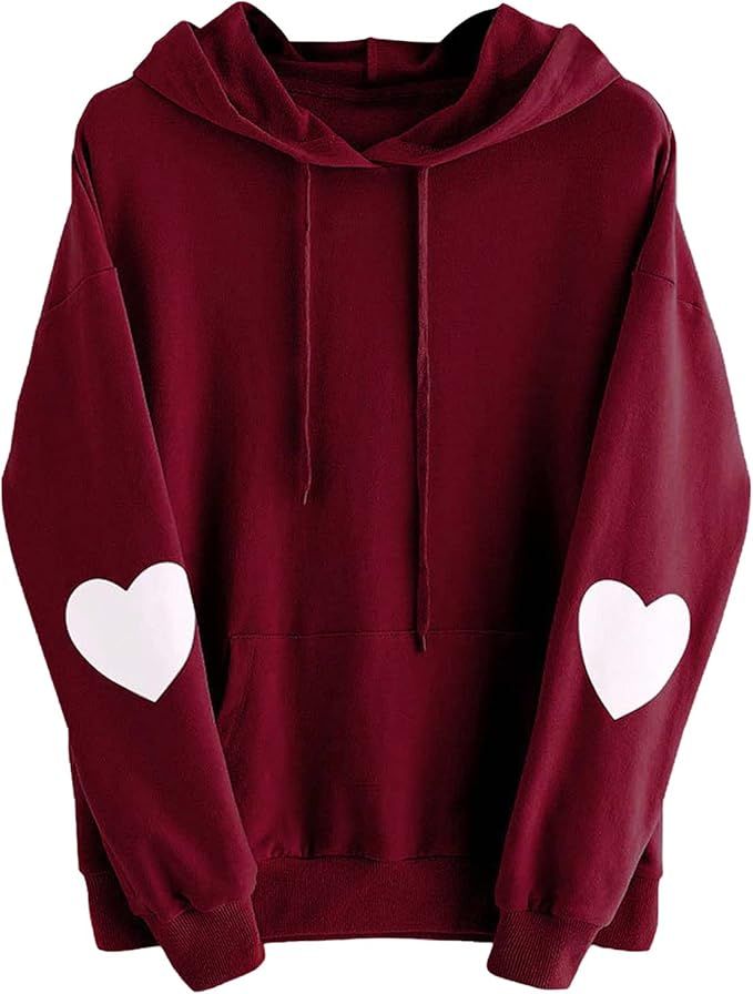 Women's Crewneck Hoodie Sweatshirt, Fashion Cute Heart Print Sweater Tops Comfy Solid Long Sleeve... | Amazon (US)