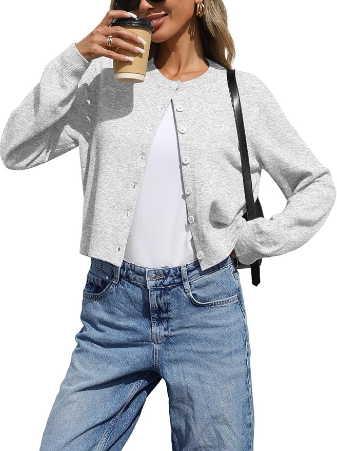 ELLEVEN Women's Cropped Cardigan Sweaters, Light Weight Knit Sweater Cute Short Button up Cardiga... | Amazon (US)