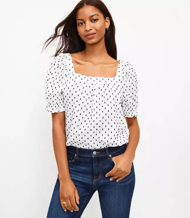 Petite Clip Puff Sleeve Square Neck Top | LOFT