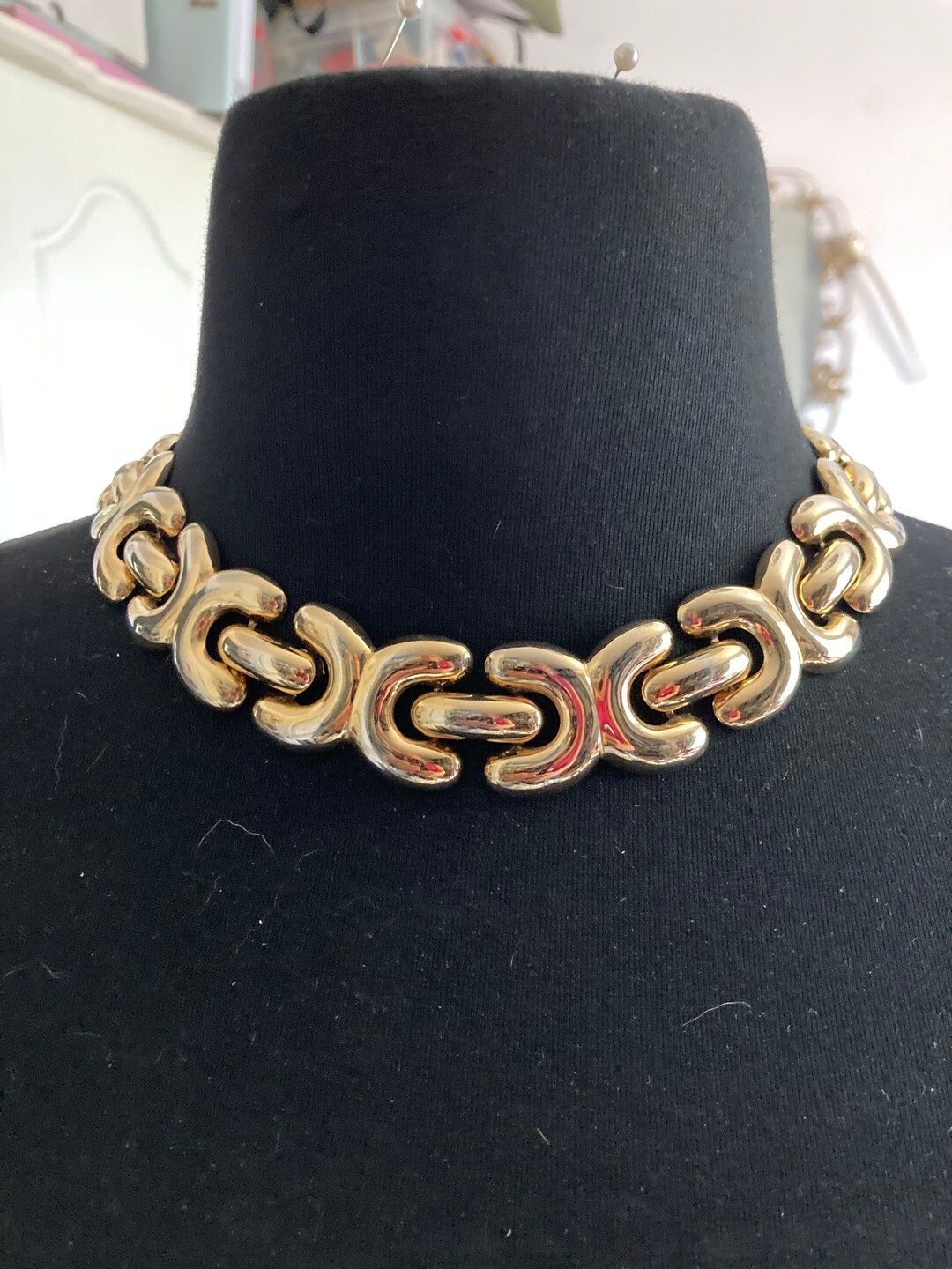 Retro 1980s wide link chunky gold tone choker necklace | Etsy (US)