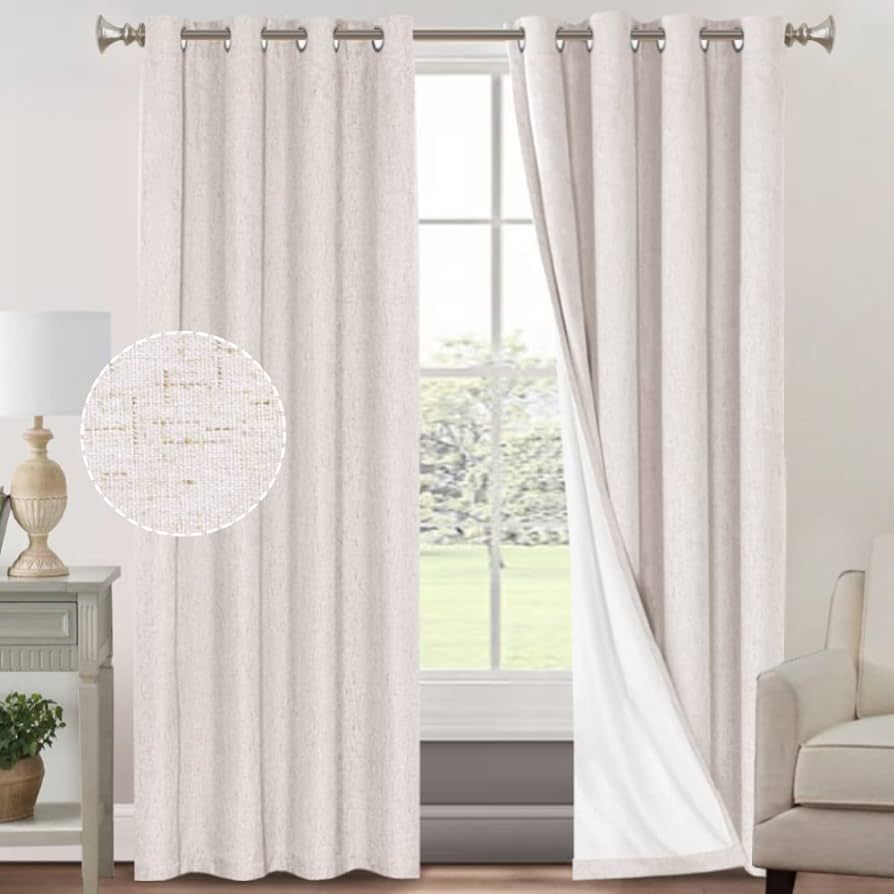 PrinceDeco Primitive Textured Linen 100% Blackout Curtains for Bedroom/Living Room Energy Saving ... | Amazon (US)