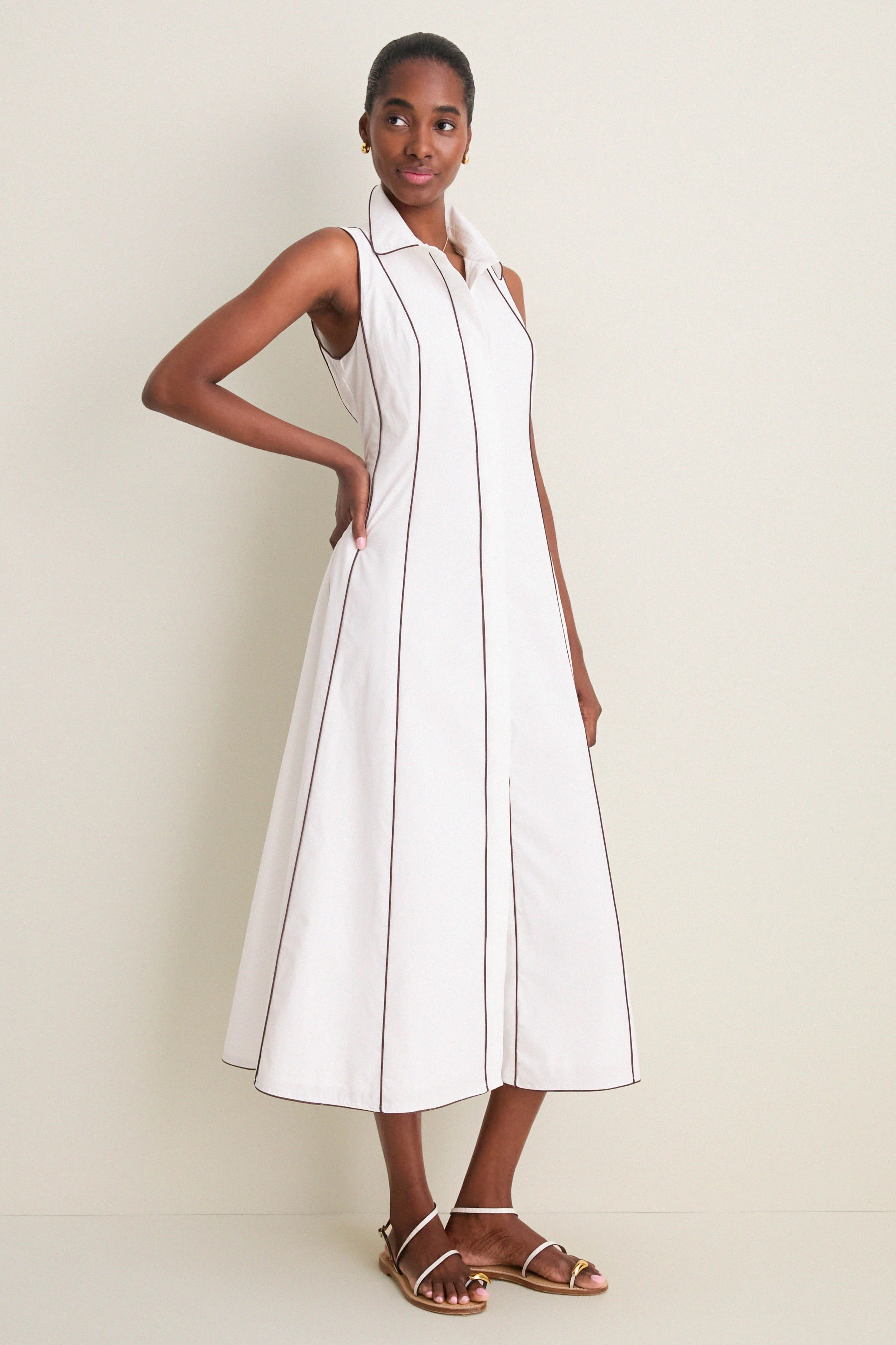 White With Chestnut Piping Fontaine Dress | Tuckernuck (US)
