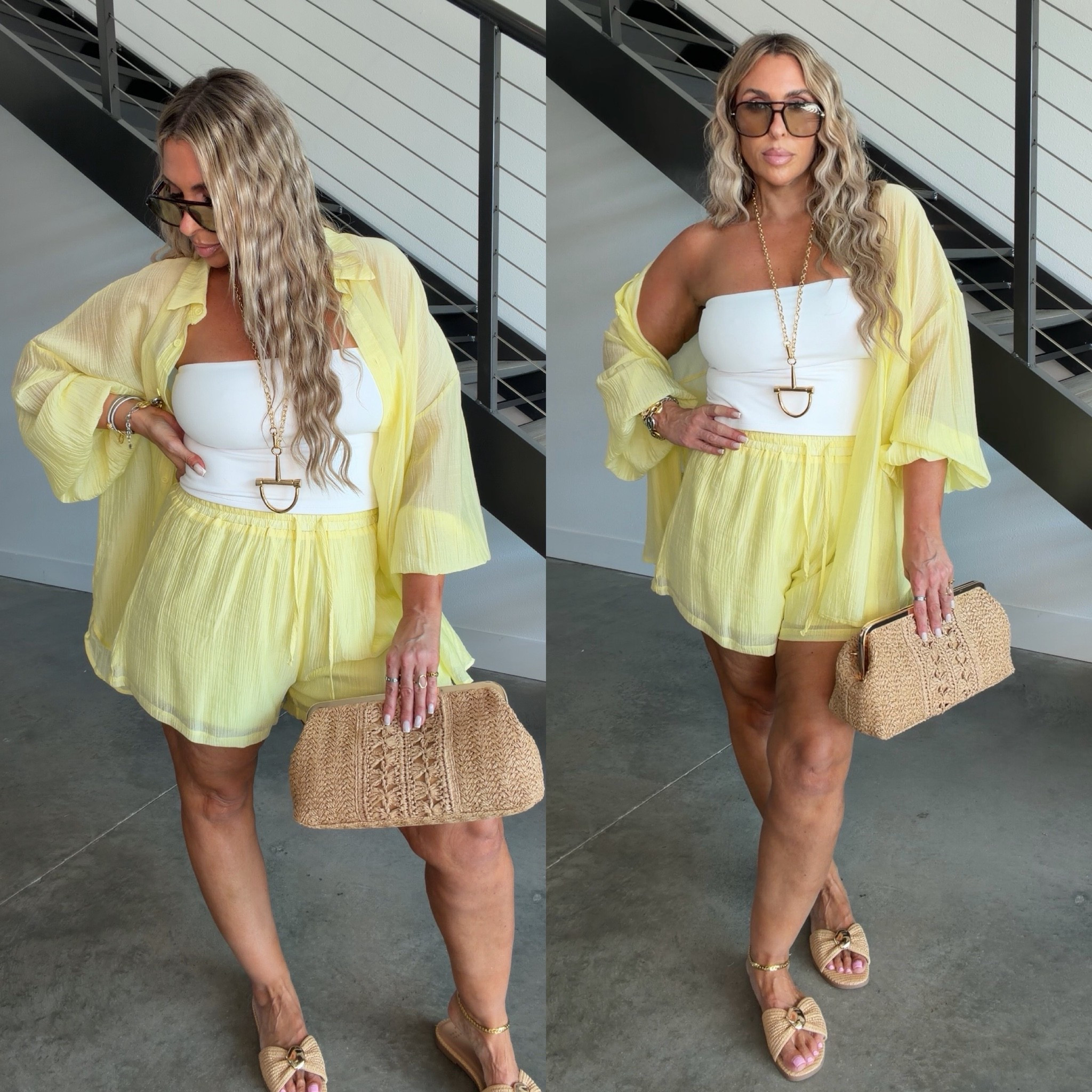 My fav thick thigh friendly set size XL. Color online is listed as beige, when it is actually this pretty yellow. Double lined shorts and flowy lightweight top. 

Double lined tube top size down wearing L (linked 2 lengths) 

The jewelry is from KC Chic. It is linked and I have a 40% off code: Christine

#LTKootd #LTKOver40 #LTKMidsize