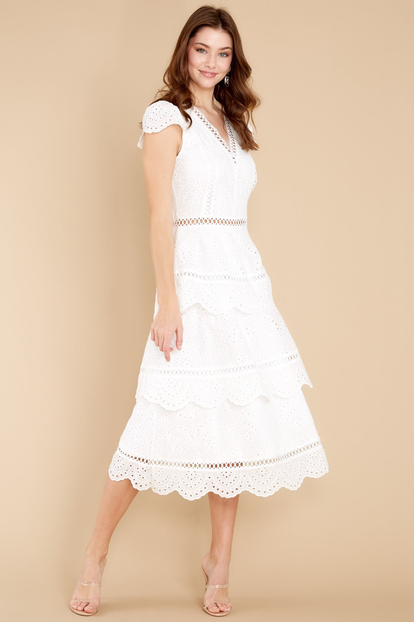 Brunch Out White Eyelet Midi Dress | Red Dress 