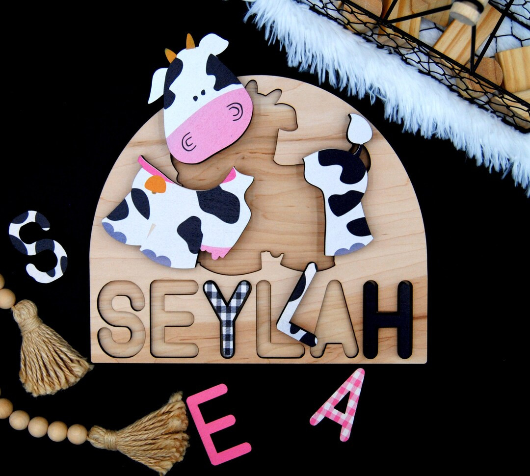 Pink Cow Name Puzzle/ Cow themed birthday party/ Holy Cow I’m One/ Barnyard Puzzle | Etsy (US)