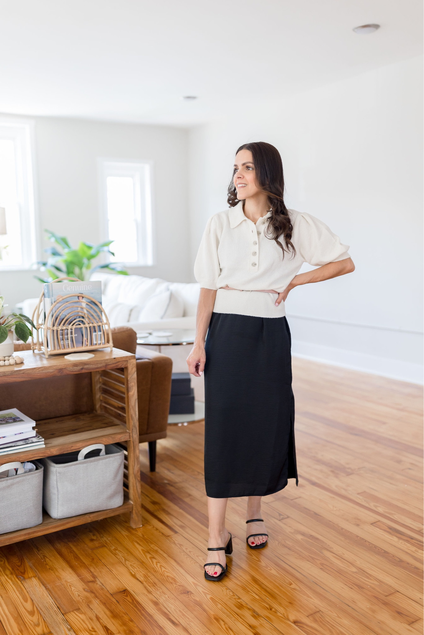 Ways to wear a black slip dress (xs), teacher outfit idea // polo sweater (xs), black heel sandals (size down .5), skinny belt 

#LTKSeasonal #LTKunder50 #LTKunder100