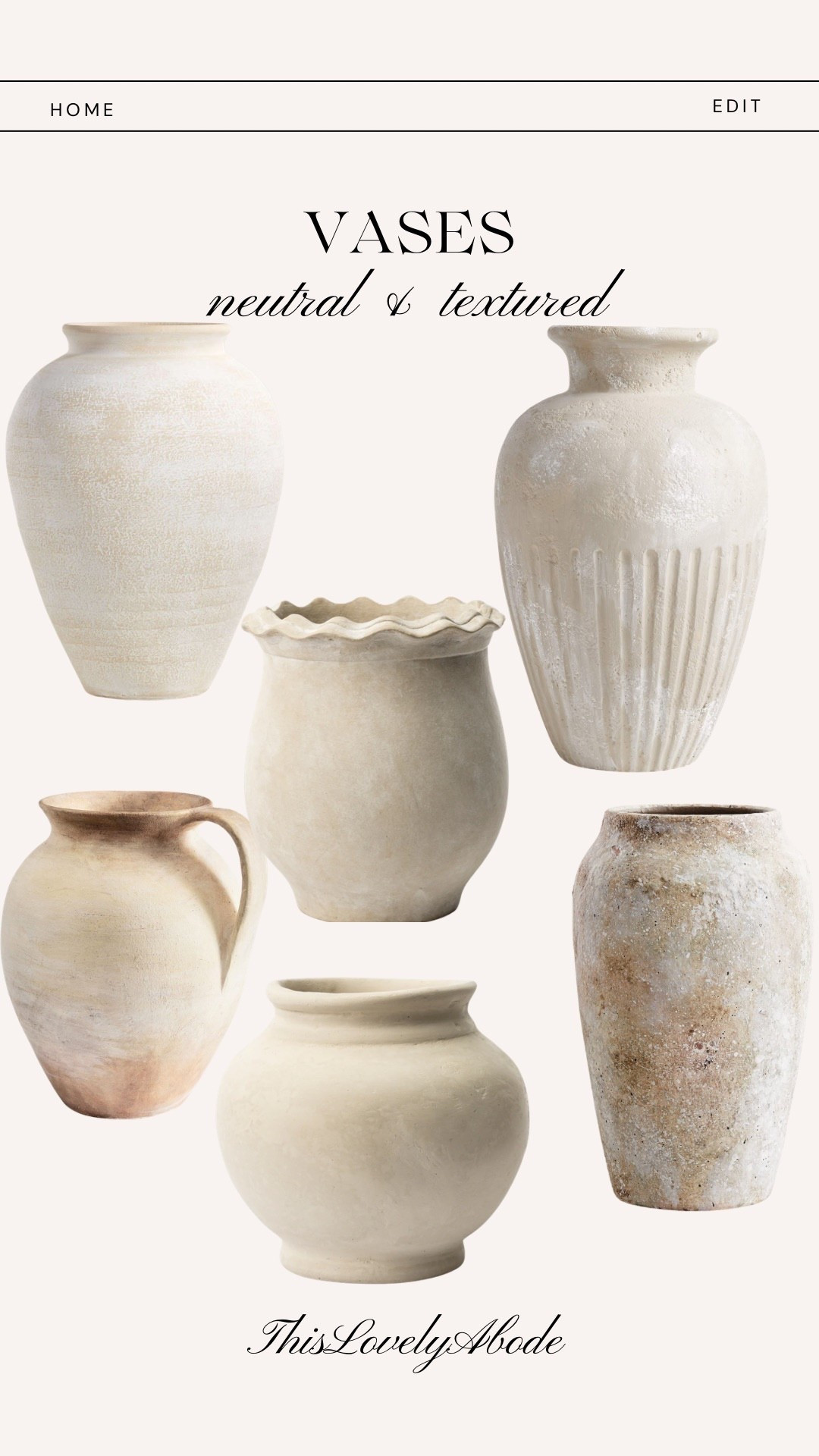Neutral and textured vases
#vases #neutralvases #homedecor #interiordecor

#LTKHome