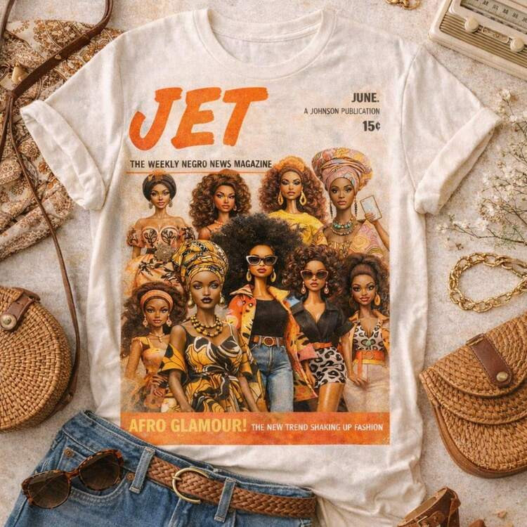 Women's Vintage Graphic T-Shirt Afro Glamour Jet Magazine Print Summer Short Sleeve Casual Round ... | SHEIN