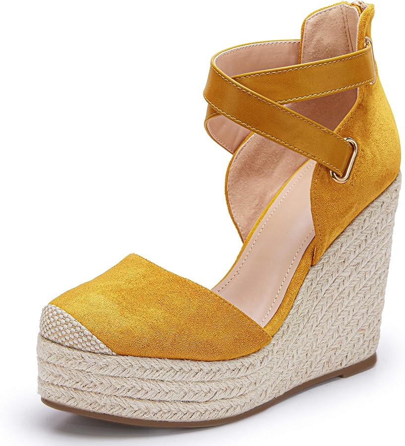 PiePieBuy Womens Wedge Espadrille Ankle Strap Closed Cap Toe Platform Heeled Sandals | Amazon (US)