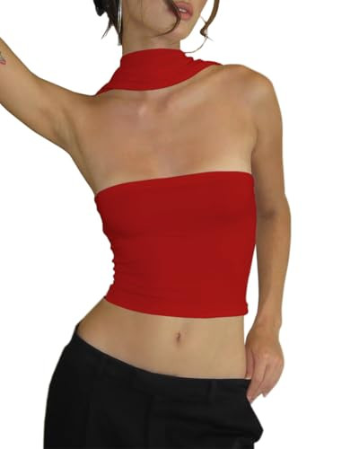 Women's Sexy Halter Tube Tank Crop Tops Strapless Slim Fitted Y2k Bandeau Top Off Shoulder Basic ... | Amazon (US)