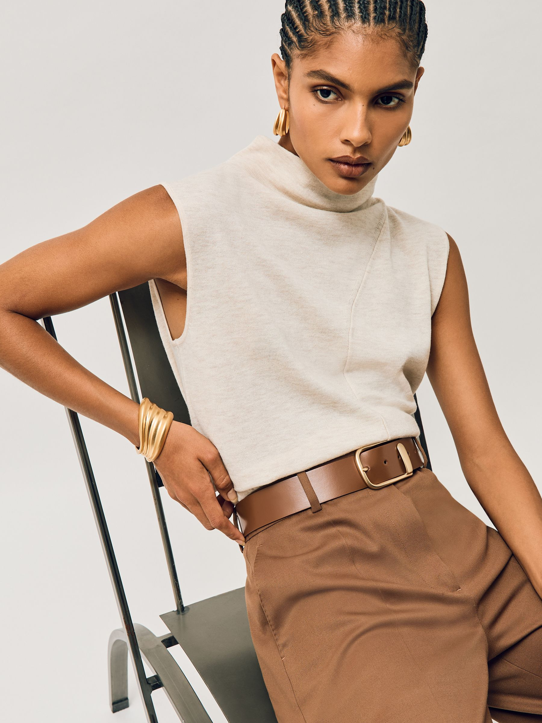 Reiss Leather Half Keeper Belt in Tan - REISS | Reiss UK