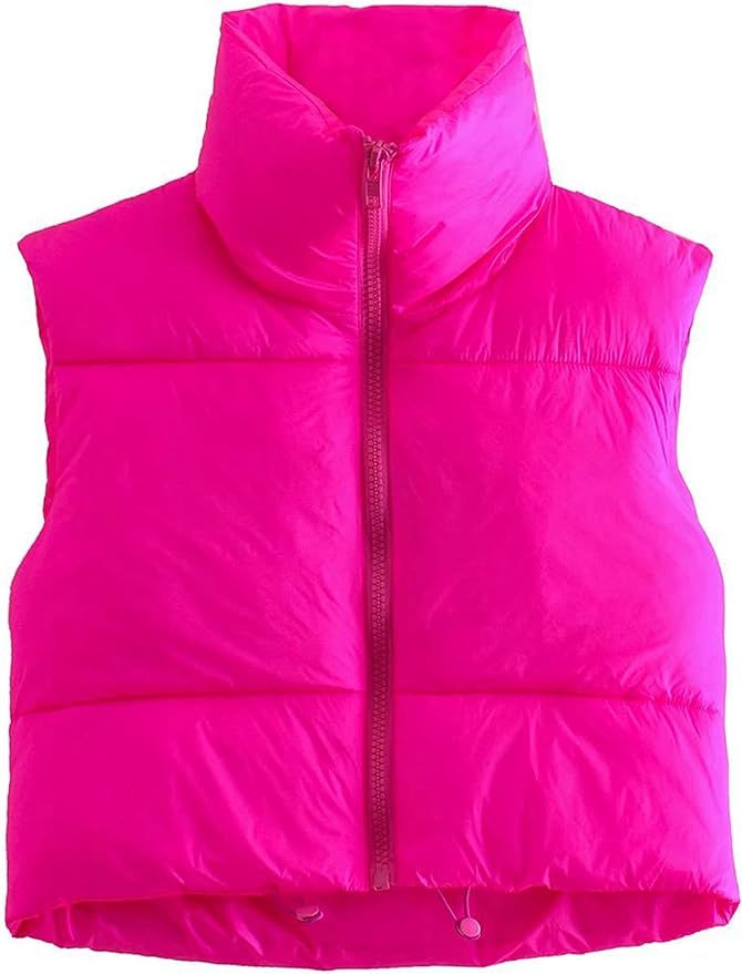 Amazon.com: UANEO Womens Zip Up Stand Collar Sleeveless Padded Cropped Puffer Vest (Rose, Medium)... | Amazon (US)
