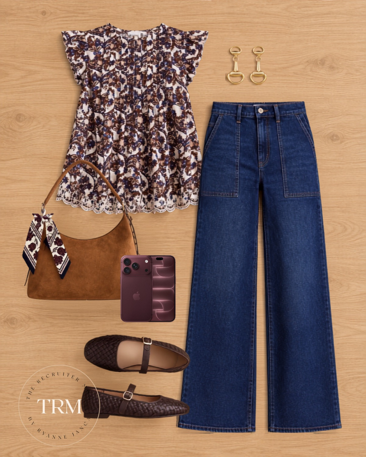 Another Walmart fall find I love! 🤎 A printed flutter sleeve top + wide leg jeans with brown accessories makes such a cute everyday fall outfit.

#LTKSeasonal #LTKOver40 #LTKMidsize