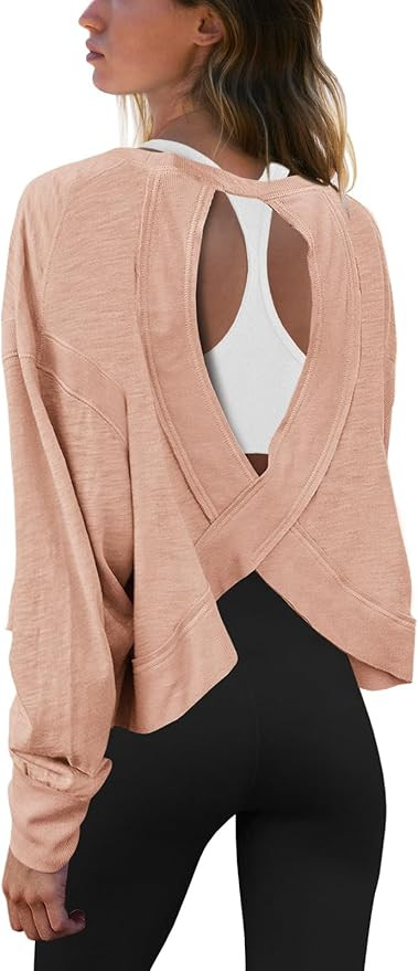 Panadila Womens Open Back Workout Top Long Sleeve Athletic Shirts Casual Crop Running Tee Y2k Yog... | Amazon (US)