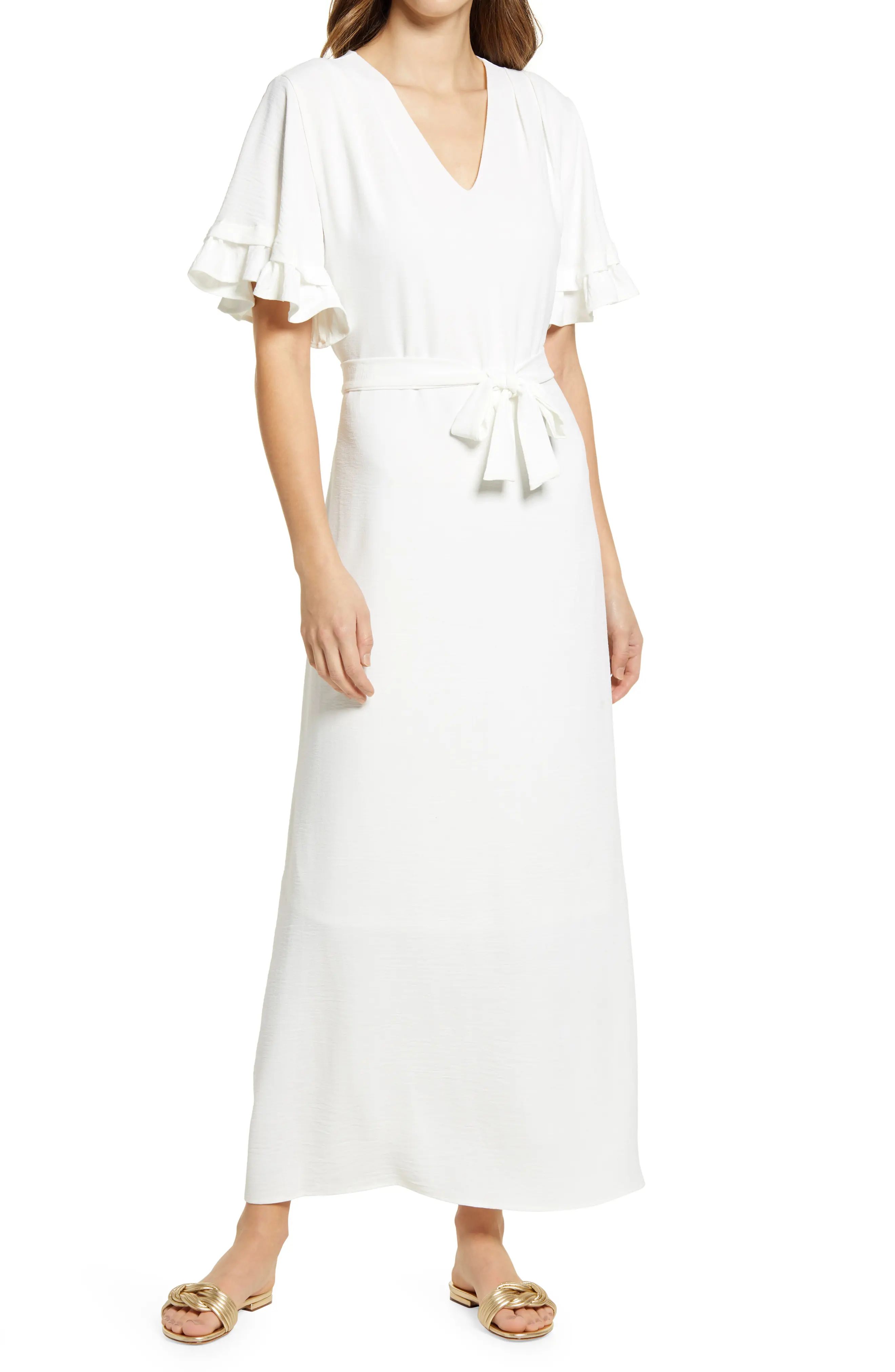 Women's Fraiche By J Flutter Sleeve Shift Dress, Size Large - Ivory | Nordstrom