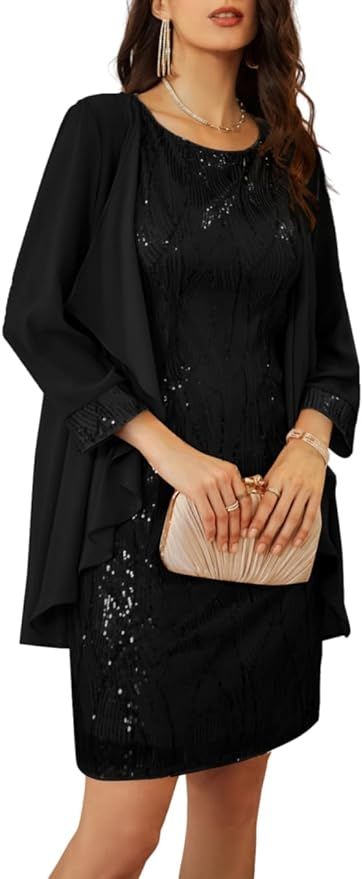 GRACE KARIN Women's Sequin Dress Knee Length Mother of The Bride Dresses Formal Dress Two Piece D... | Amazon (US)