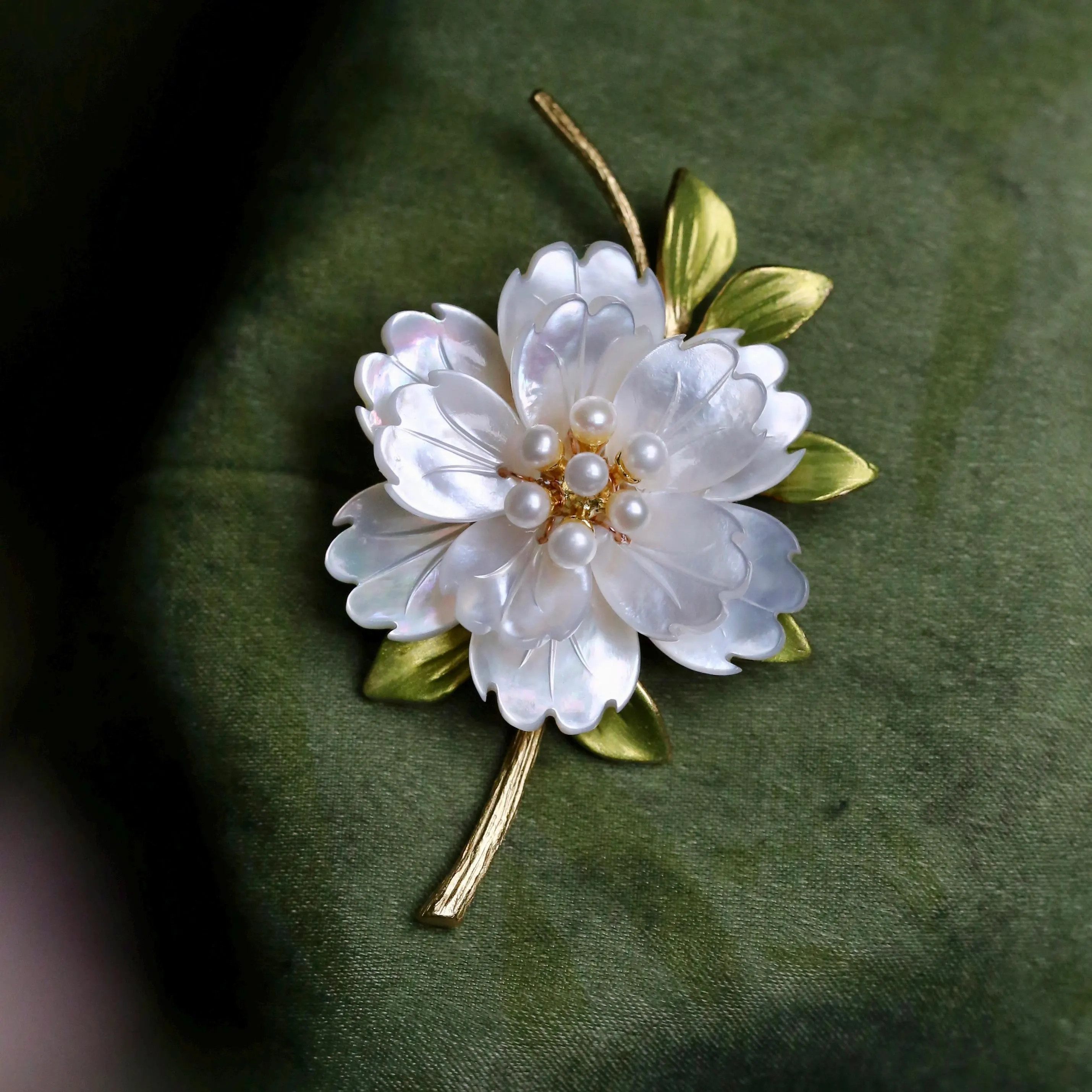 Morado Mother of Pearl Flower Brooch, Gold Plated Copper Peony Pin, Multi-Wear Pin | Etsy (Global)