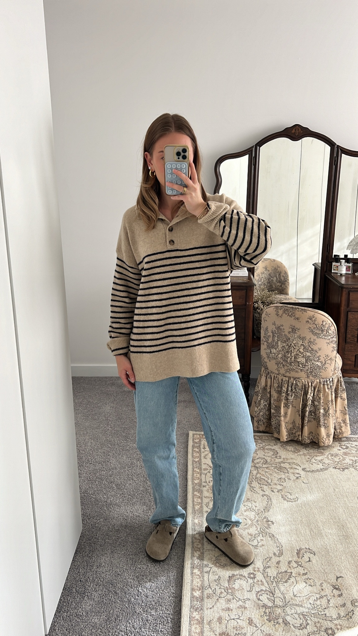11/27/24 Casual and cozy errands outfit 🫶🏼 oversized striped sweater, Zara sweater outfit, Levi’s baggy jeans, Birkenstock Boston clogs, casual errands outfit, cozy winter style, oversized sweater look, casual chic outfit, cozy layering pieces, winter wardrobe essentials, comfortable and stylish, everyday casual outfit, classic Levi’s jeans, effortless winter fashion, casual cozy vibes, go-to errands look, neutral casual outfit, comfortable winter outfit, cozy chic layering, winter style inspiration.
