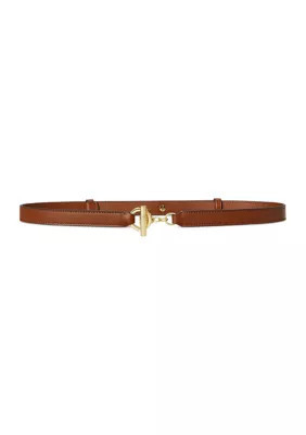 Lauren Ralph Lauren Women's Leather Toggle Skinny Belt, Tan, Large | Belk