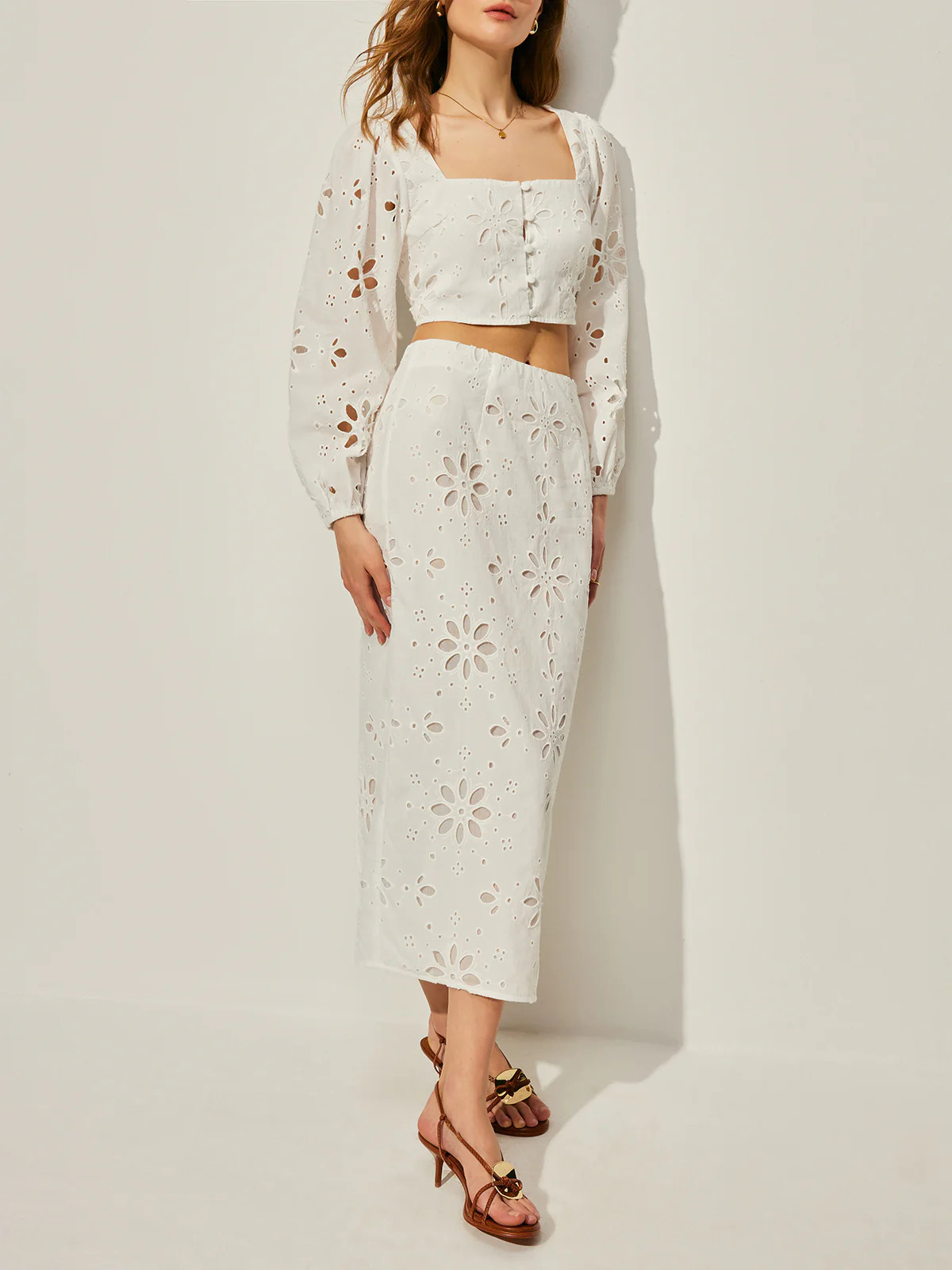 Cotton Hollow Floral Skirt Set | Commense