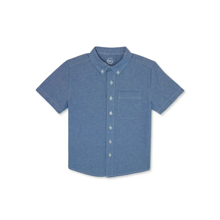 Wonder Nation Boys Woven Button Up T-Shirt with Short Sleeves, Sizes 4-12 & Husky - Walmart.com | Walmart (US)