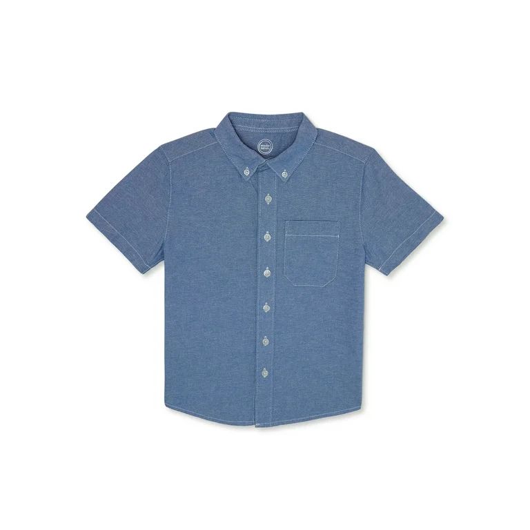 Wonder Nation Boys Woven Button Up T-Shirt with Short Sleeves, Sizes 4-12 & Husky - Walmart.com | Walmart (US)