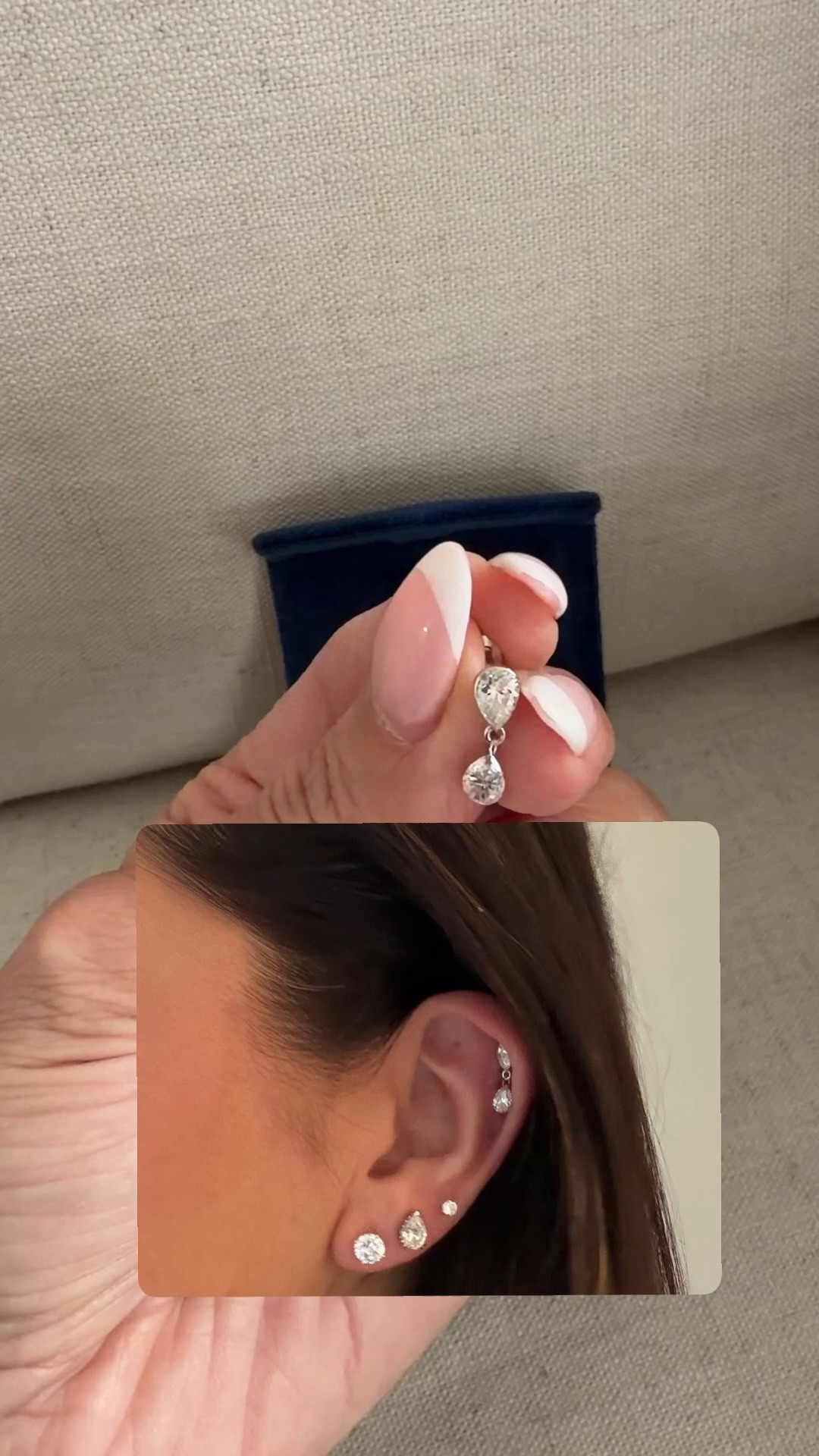 I love these diamond look floating earrings. I just wish the girl that pierced my ear didn’t pass it so far behind my earlobe!! Kylie inspired jewelry, Swarovski, earrings, studs, pear, shape.

#LTKSaleAlert