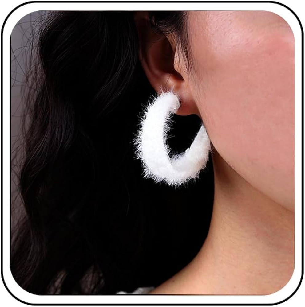 Faux Fur Hoop Earrings White Furry Round Hoop Earrings Faux Furry Open Hoop Earrings Velvet C Sha... | Amazon (US)