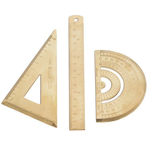 CKLT Gold Brass Geometry Set with Thicken Durable Straight Ruler 15cm, Square Triangle Ruler, Protra | Amazon (US)