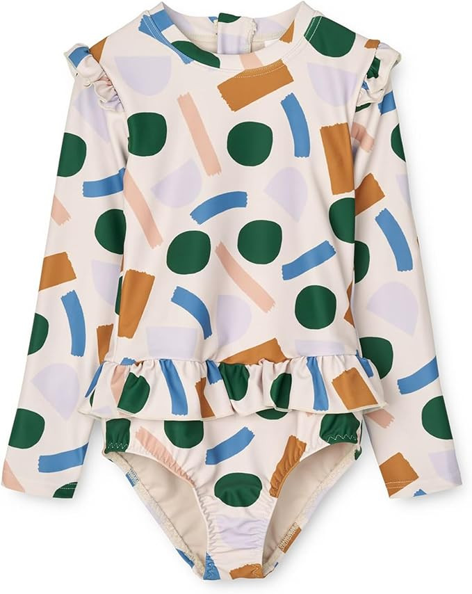 Girls Long Sleeve Swimsuits One Piece Rash Guard Bathing Suit with Ruffle Butt | Amazon (US)