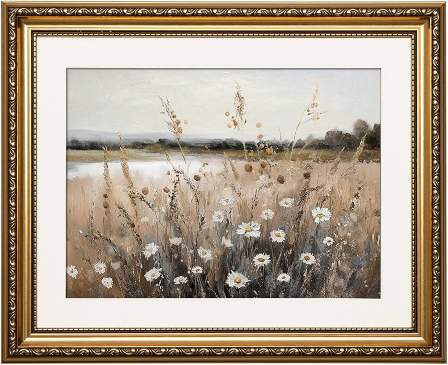 ARPEOTCY Gold Framed Canvas Wall Art, Wildflower Autumn Field Art Prints, Rustic Fall Landscape D... | Amazon (US)