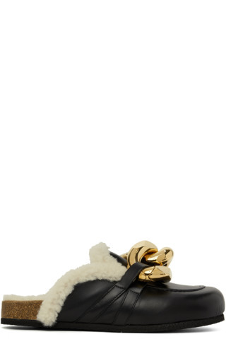 SSENSE Exclusive Black & White Shearling Chain Loafers | SSENSE