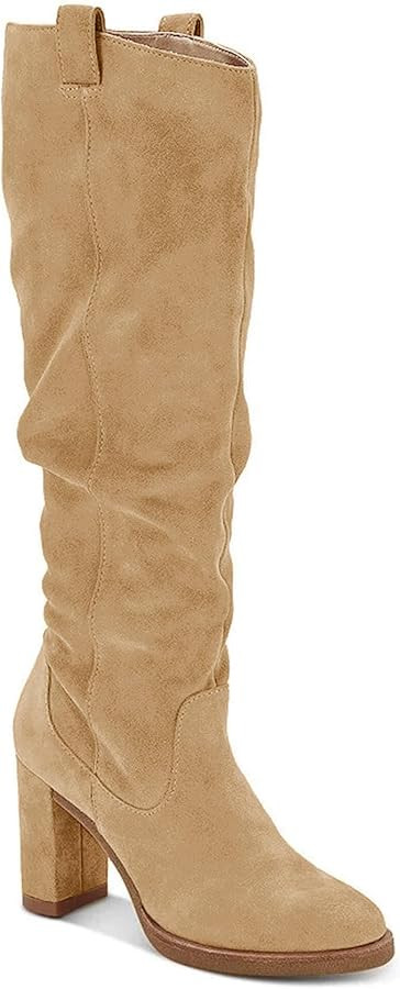 Juliet Holy Women's Knee High Boots Chunky Block Heel Wide Calf Round Toe Side Zipper Fashion Dre... | Amazon (US)