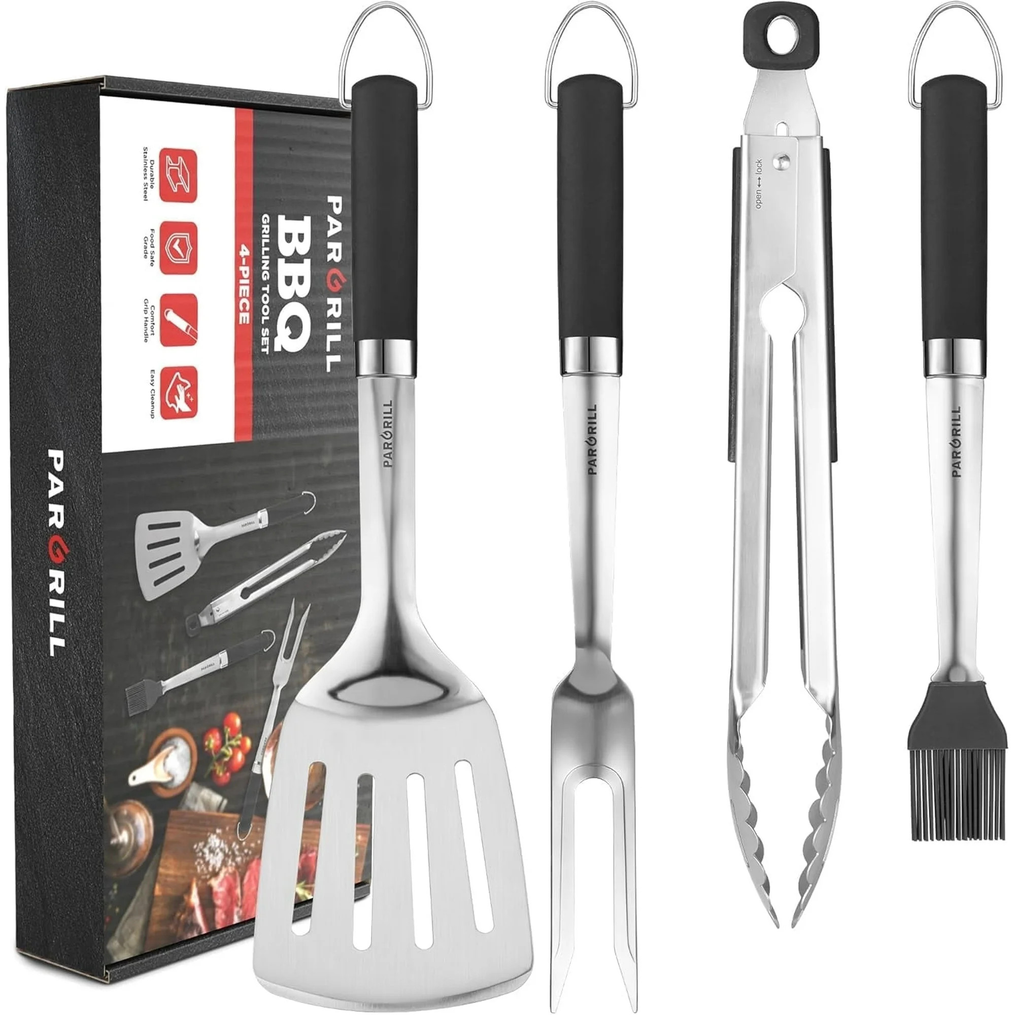 PARGRILL BBQ Accessories Set – Heavy Duty Stainless Steel Spatula, Fork, Brush and Tongs, Essen... | Walmart (US)