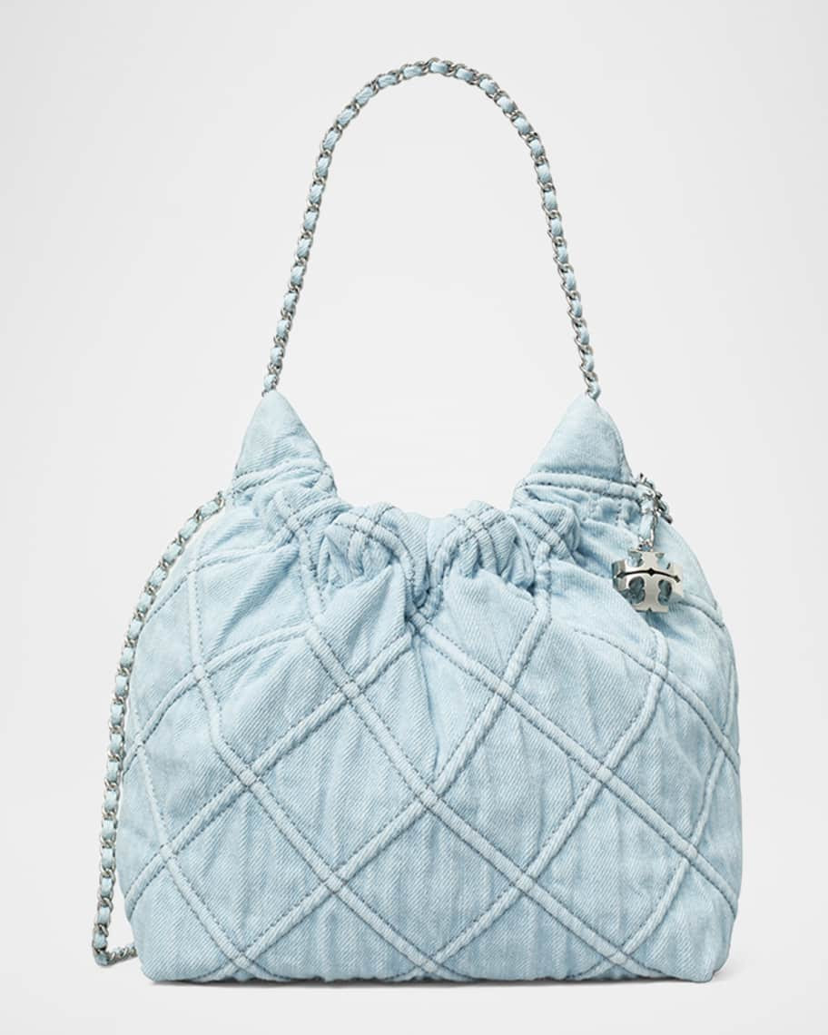 Tory Burch Fleming Mini Quilted Denim Hobo Bag | Neiman Marcus
