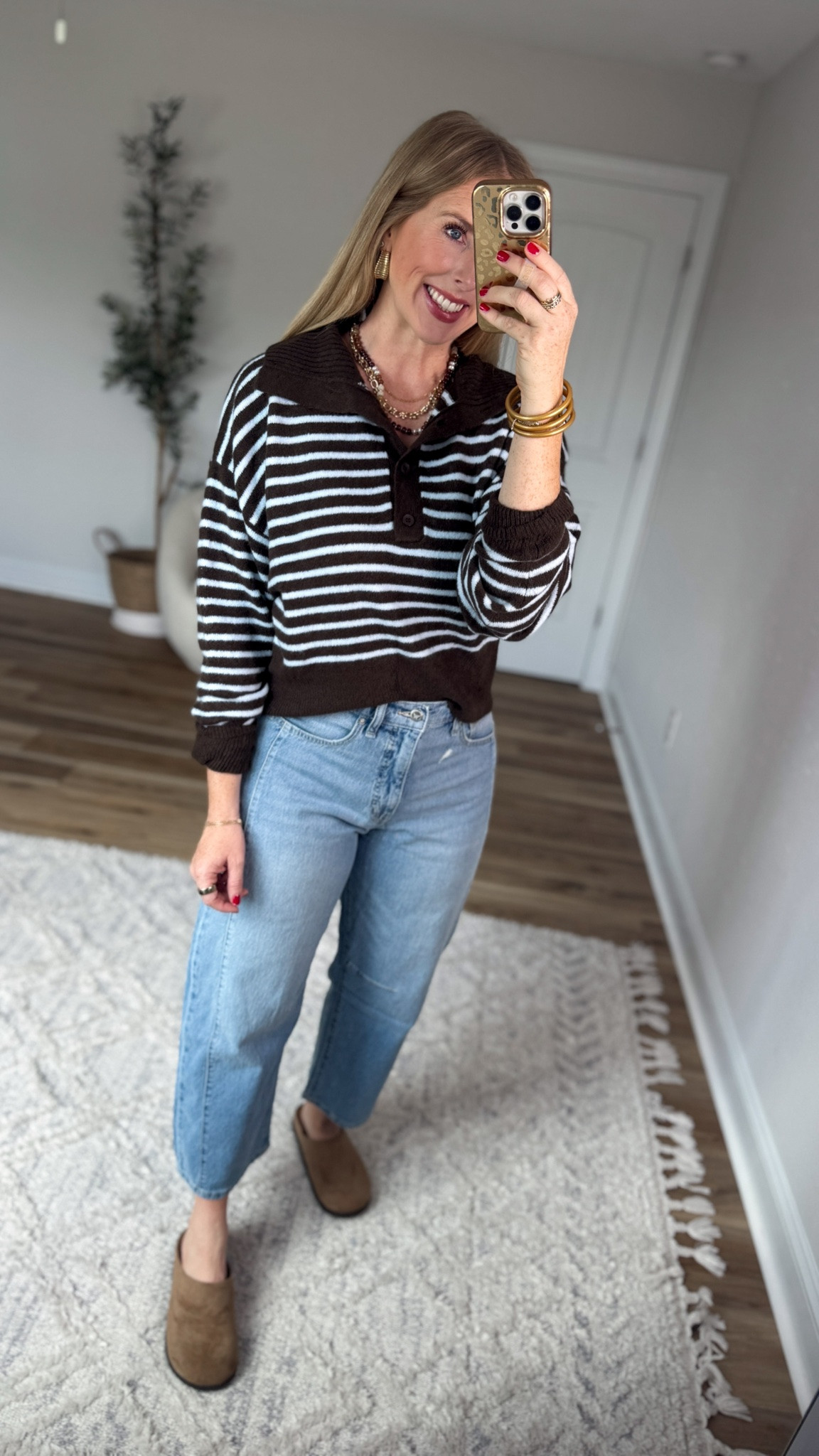 Weekend Walmart Wins try on
Striped sweater with oversized collar- medium 
Barrel jeans- 6

#LTKootd
