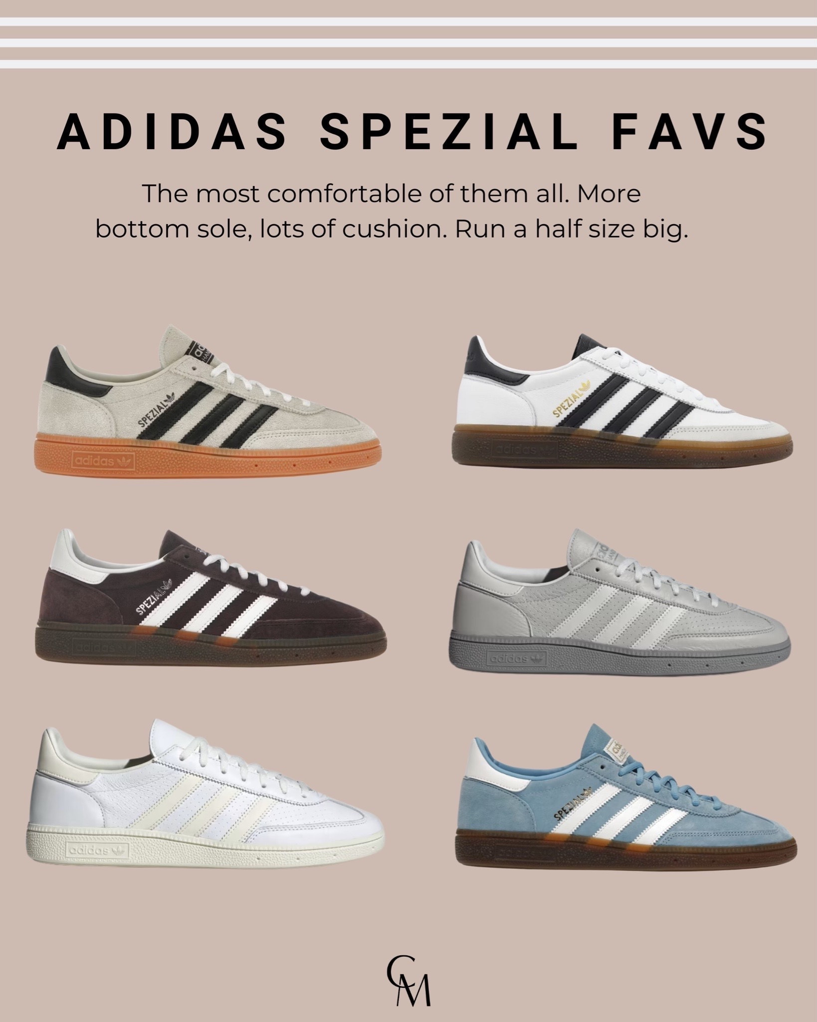 Adidas Spezial favorites. The most comfortable of all the Adidas sneakers. More bottom sole, lots of cushion. Run a half size big. 

Sneakers, winter shoes 

#LTKshoecrush #LTKSeasonal