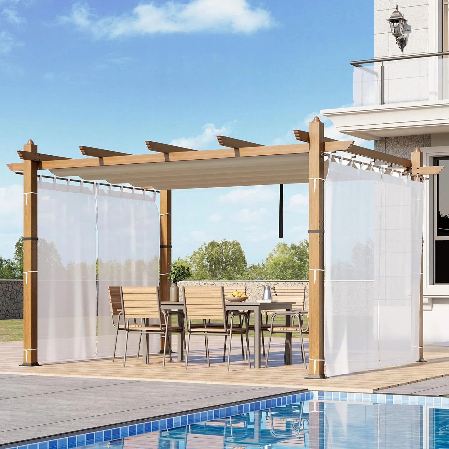 Patio Shade Canopy,  Retractable Outdoor Pergola with Canopy and Side Mesh, Outdoor Folding Shelt... | Wayfair North America
