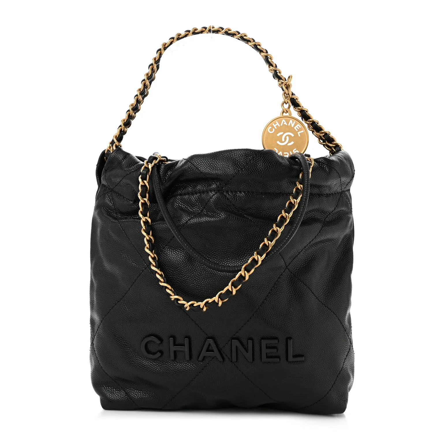 Shiny Caviar Quilted Monochrome Mini Chanel 22 Black | FASHIONPHILE (US)