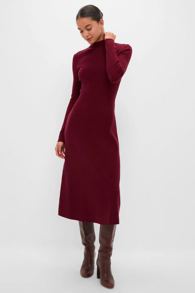 Oxblood Knit Conrad Midi Swing Dress | Tuckernuck (US)