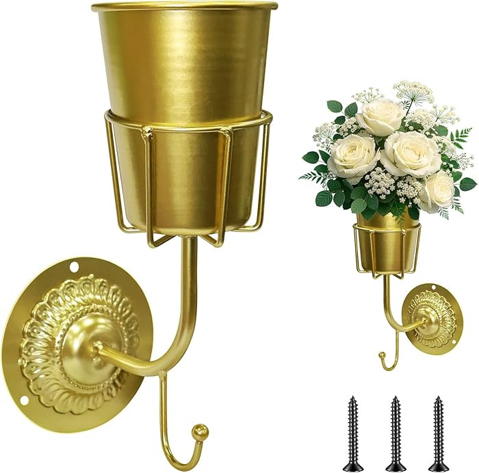 Vintage Brass Wall Vase, Hanging Home Decor, Multifunctional Hanging Organizer Container, Wall Mo... | Amazon (US)