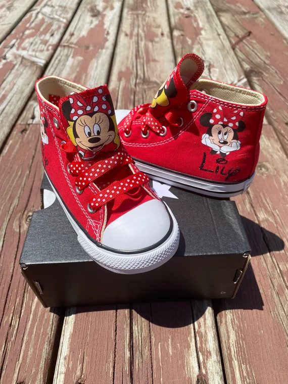 Minnie Mouse Converse Shoes/ Minnie Mouse First Birthday - Etsy | Etsy (US)