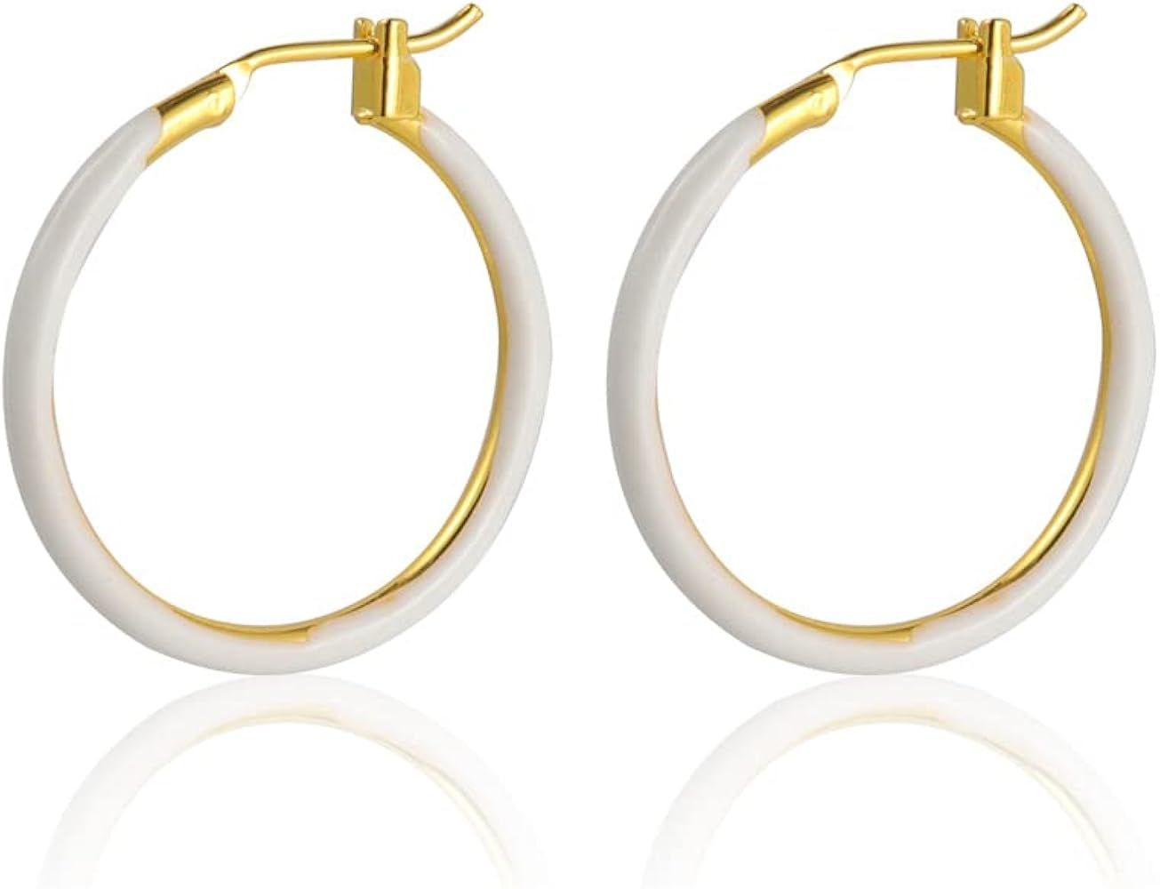 18K Gold Plated Enamel Hoop Earrings 2.5cm Round Dangle Drop Earrings Multicolor Circle Cartilage... | Amazon (US)