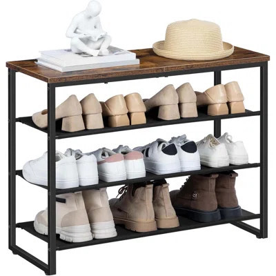 Shoe Rack, 4 Tier Shoe Storage Organizer With 3 Oxford Fabric Shelves And Top Panel, Holds 12-16 Pairs Of Shoes For Entryway And Closet, Industrial, R | Wayfair North America