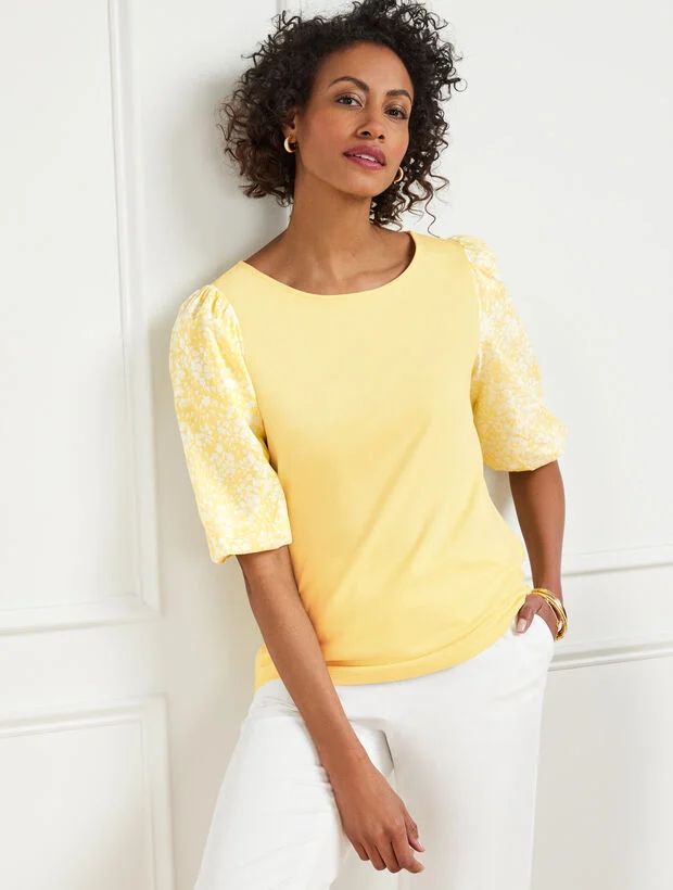 Woven Sleeve Crewneck Tee | Talbots